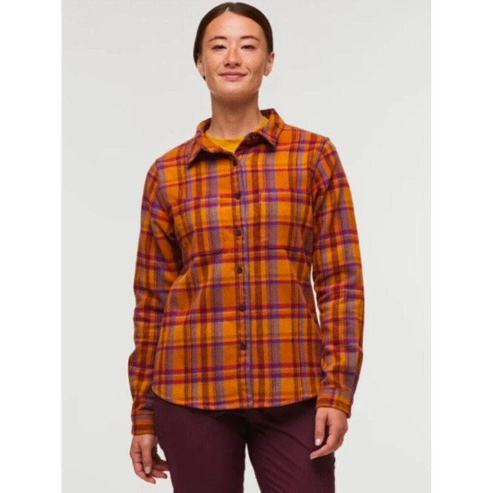 Cotopaxi Mero Organic Cotton Heavyweight Flannel Shirt Size Small Orange Plaid